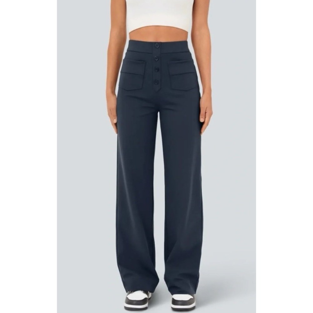 Halara Daystretch High Rise Midnight Blue Wide Leg Pull On Pants Medium Office